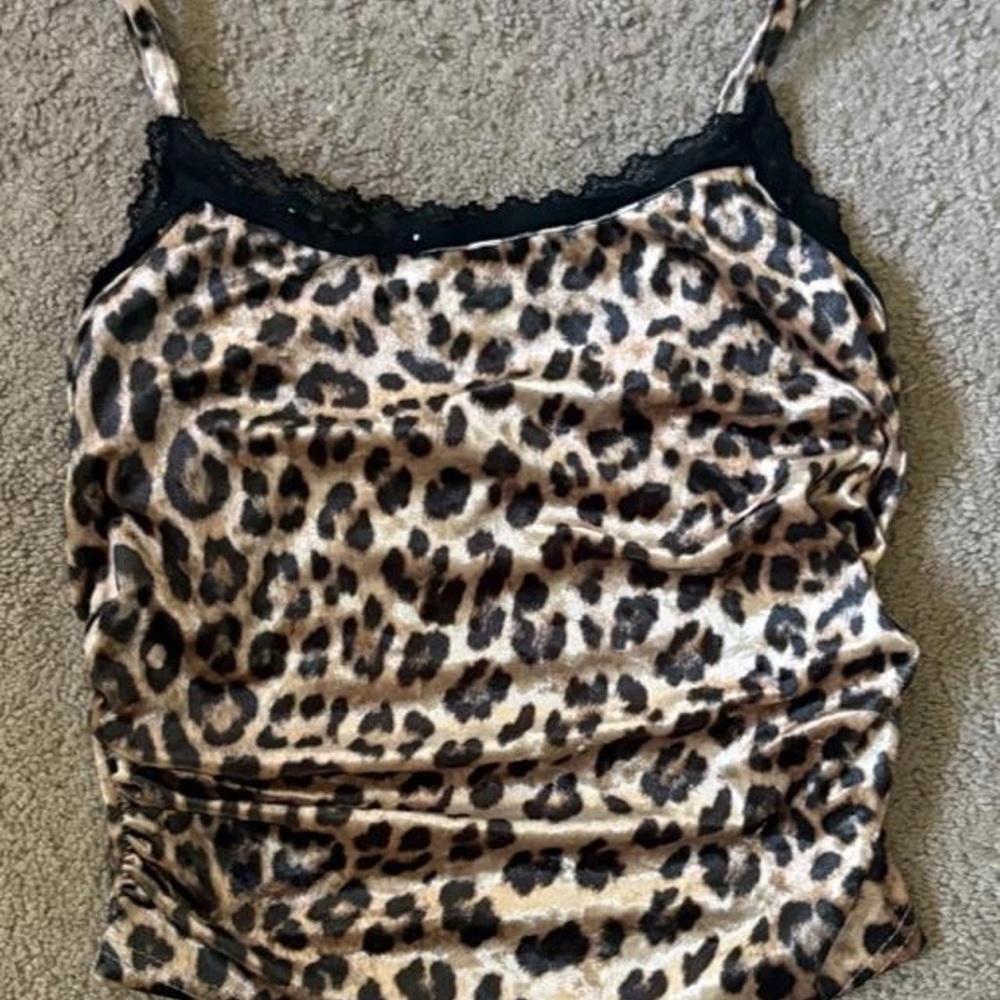 SHEIN Leopard Print Lace-Trim Cami in Tan and Black